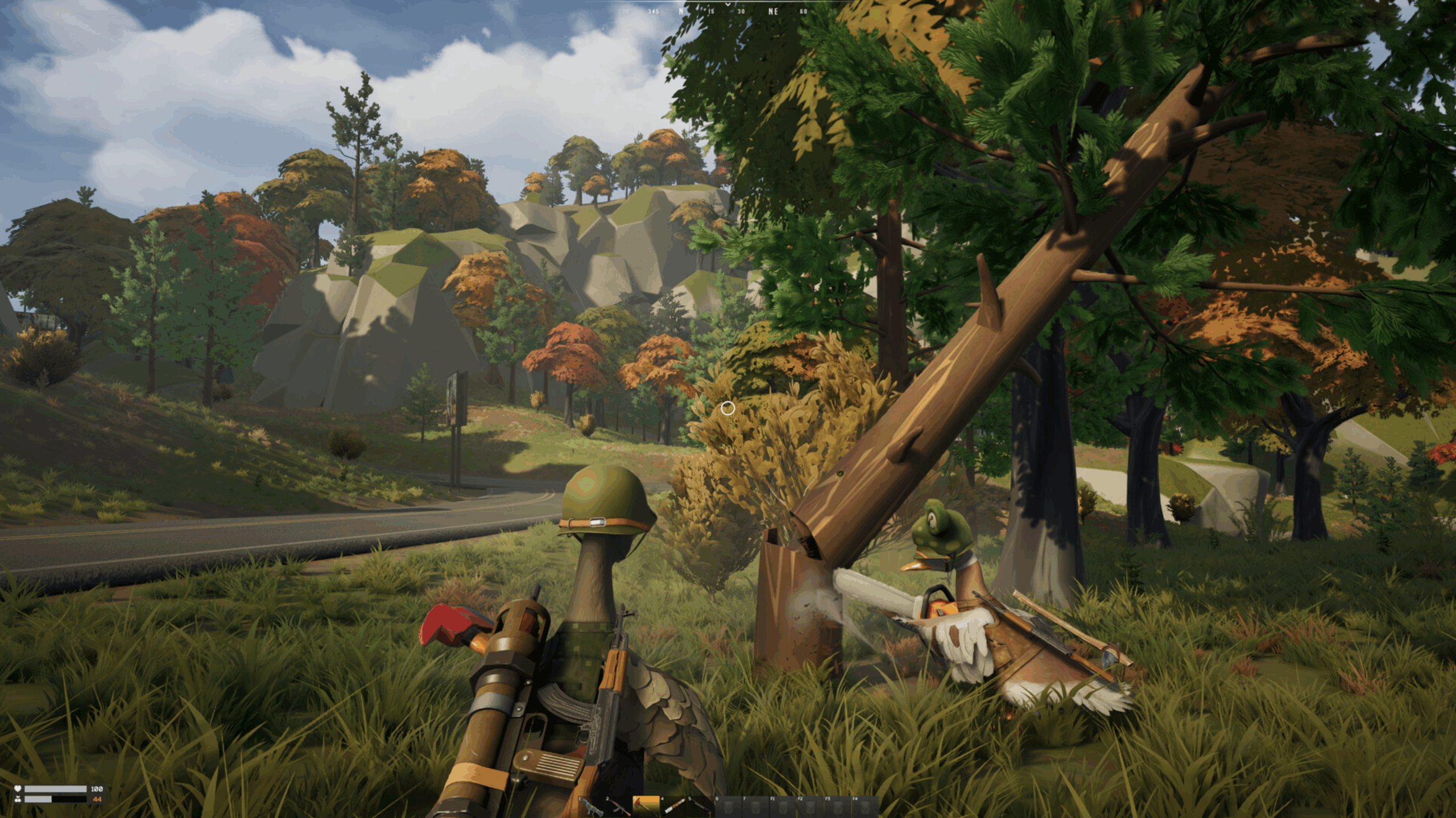 Duckside cutting down trees for materials. X35 Earthwalker