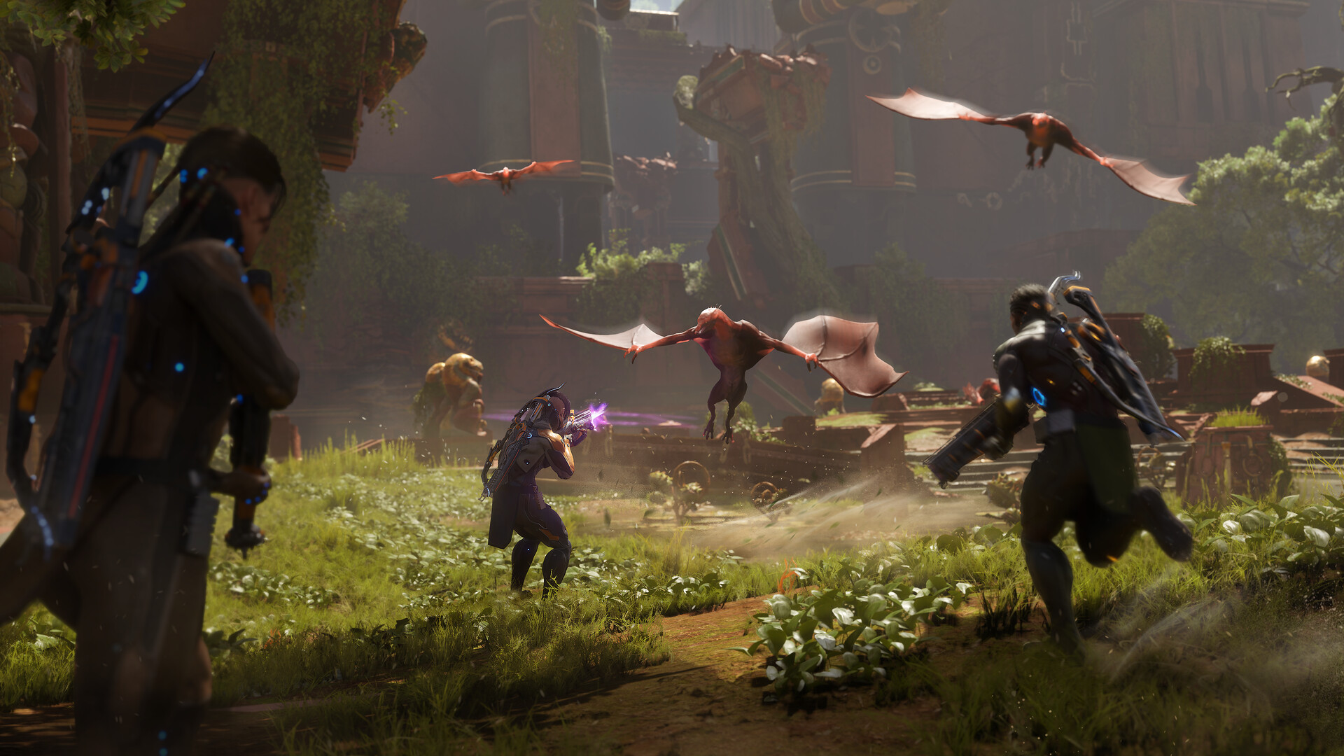 Turok Origins fighting together. X35 Earthwalker